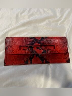 Faux Red Snake-Print Leather Envelope Clutch — NWOT Women’s Evening Bag